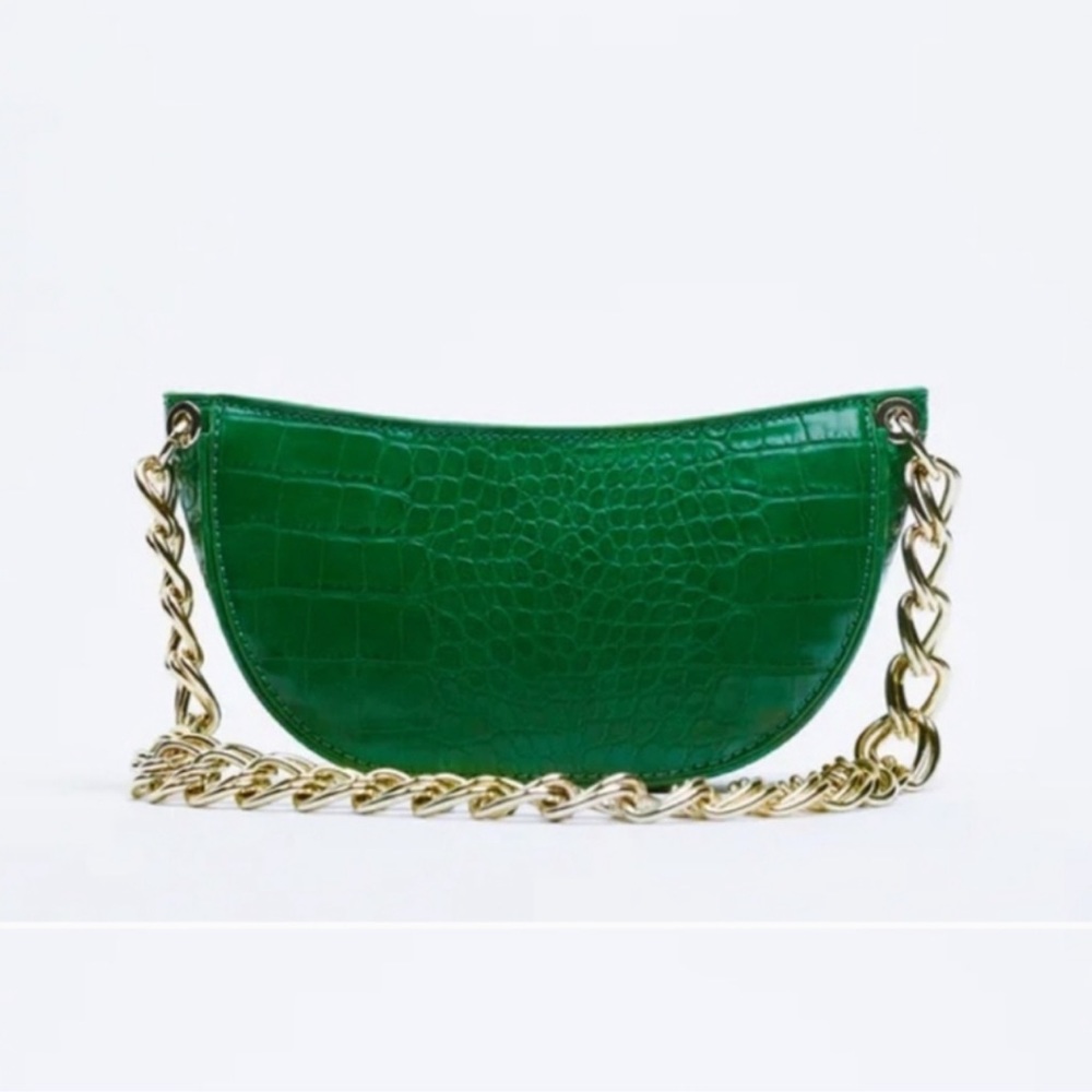 Brand New Zara Green Chain Bag Animal Print Leather